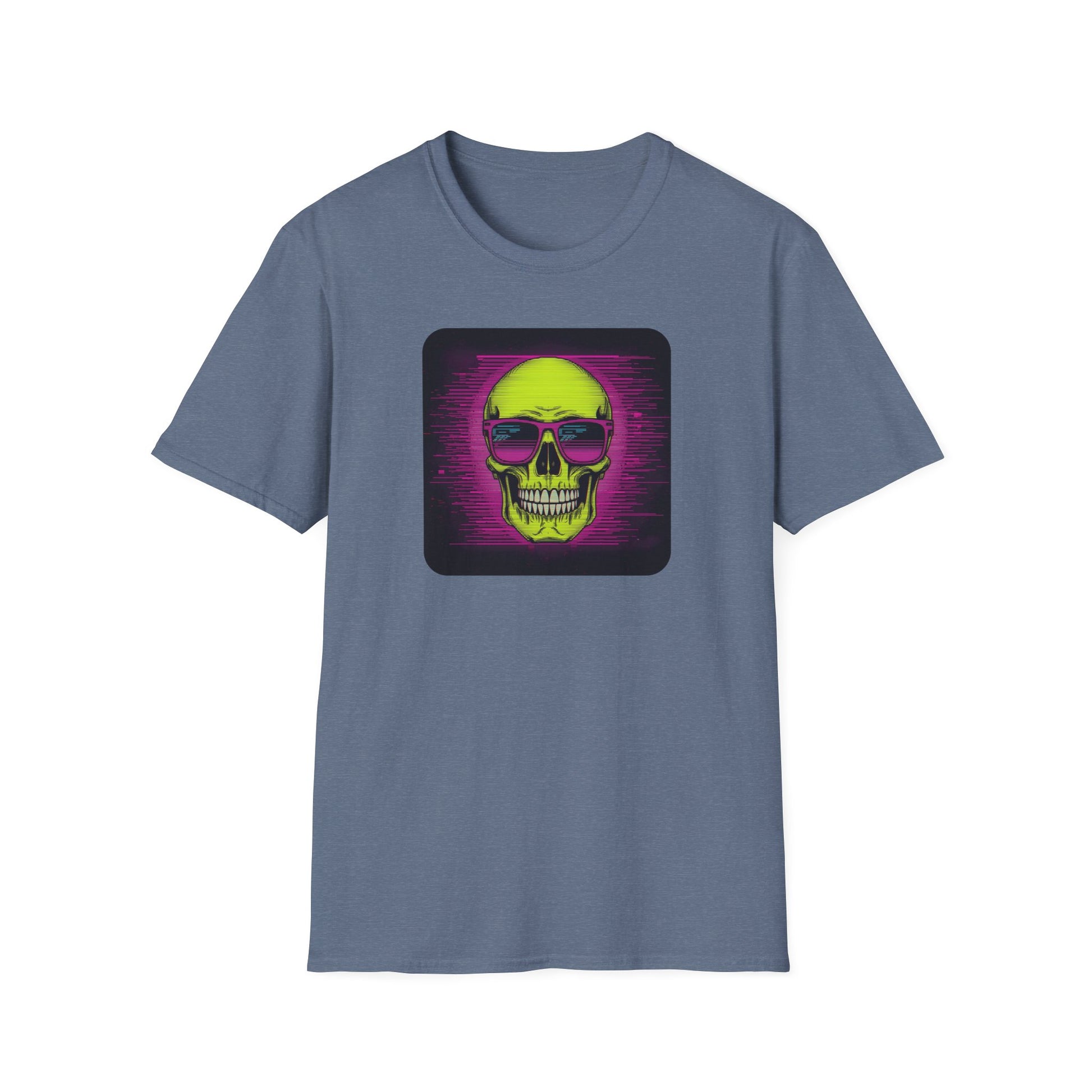 Game Over Retro Gamer Tee - Pixellated Skull in Heather Indigo