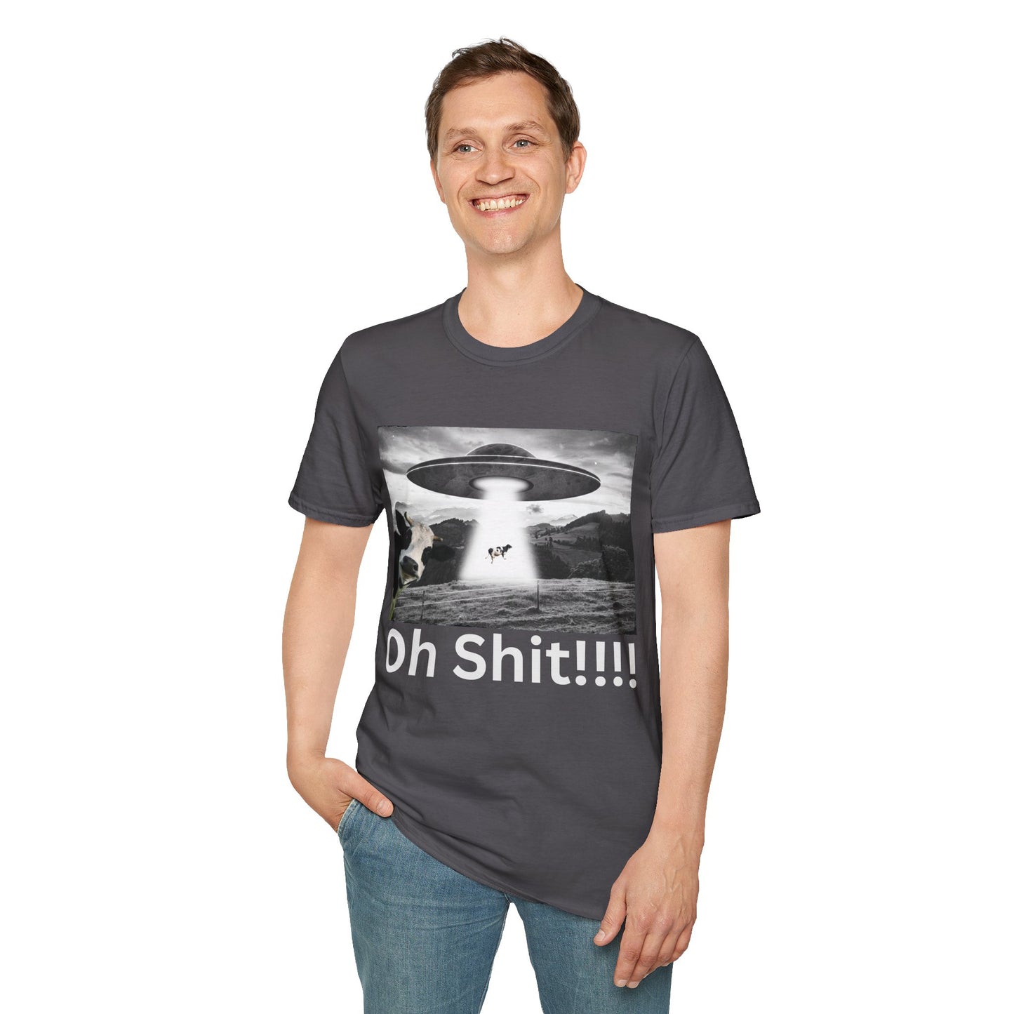 Oh Shit!!!! Cow Abduction T-Shirt  in Charcoal 