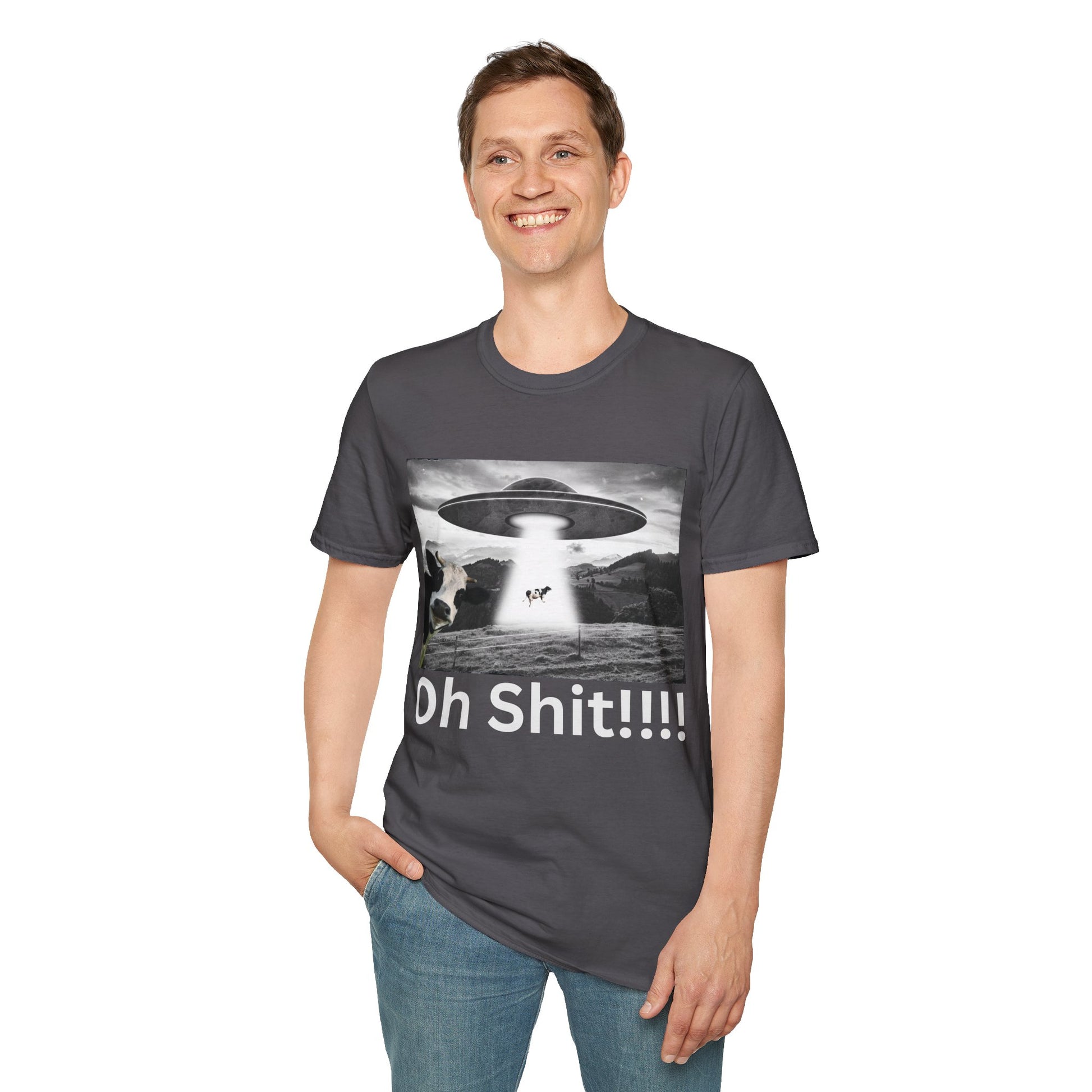 Oh Shit!!!! Cow Abduction T-Shirt  in Charcoal 