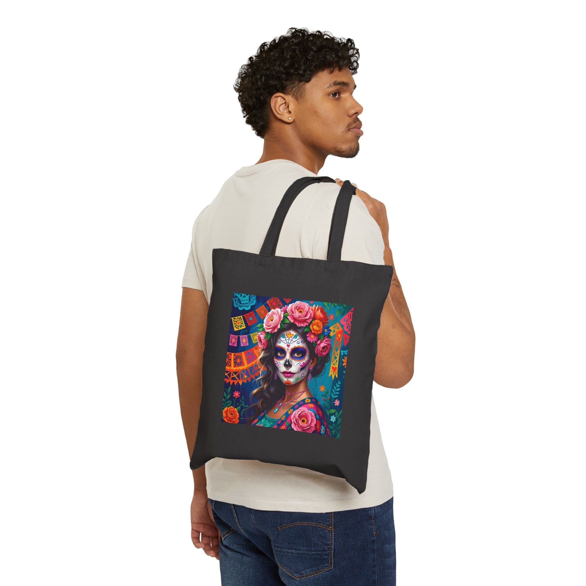 Rosé Reverie – Pink Día de los Muertos Beauty- Tote Bag in Black